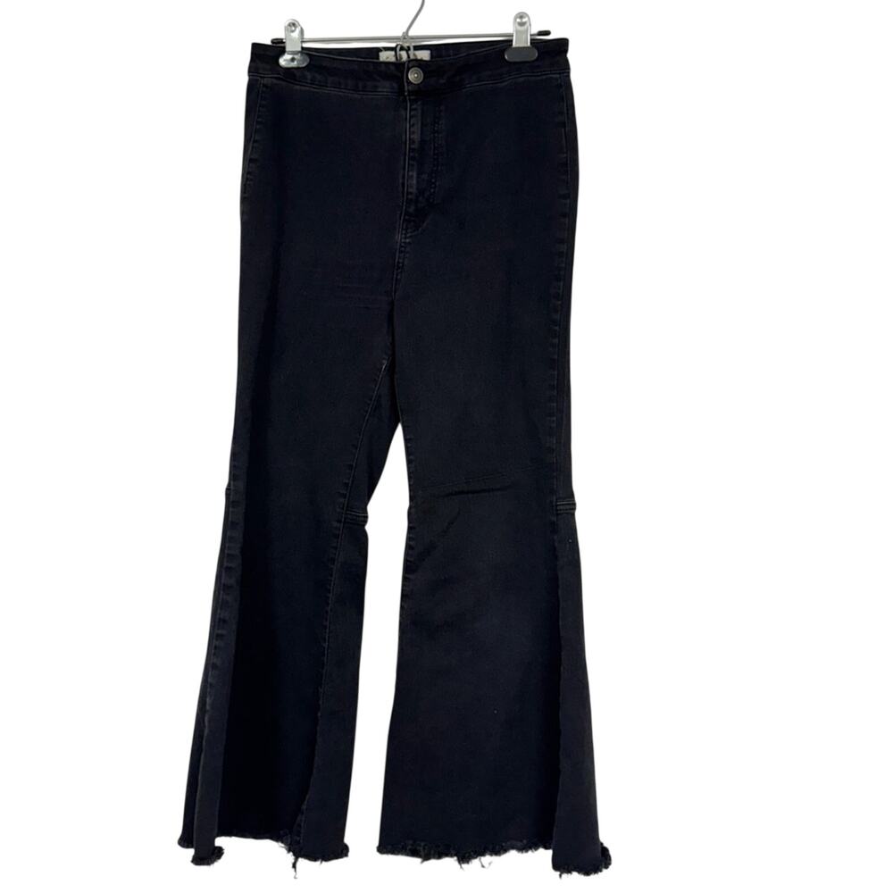 We The Free Black Jayde High Rise Flare Cropped Jeans Womens 30 Festival Hippie